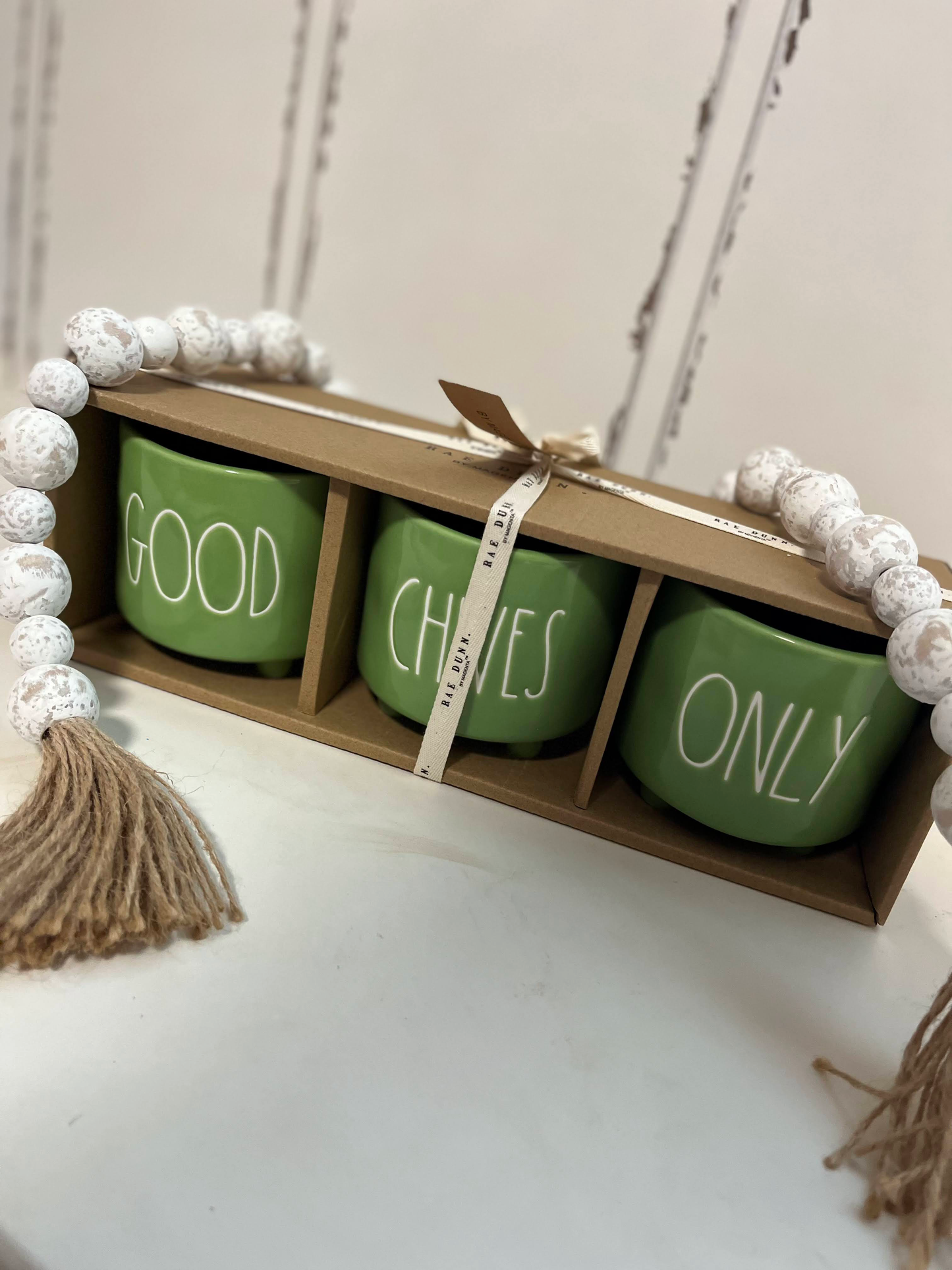 Rae Dunn - "Good Chives Only" Planter Set