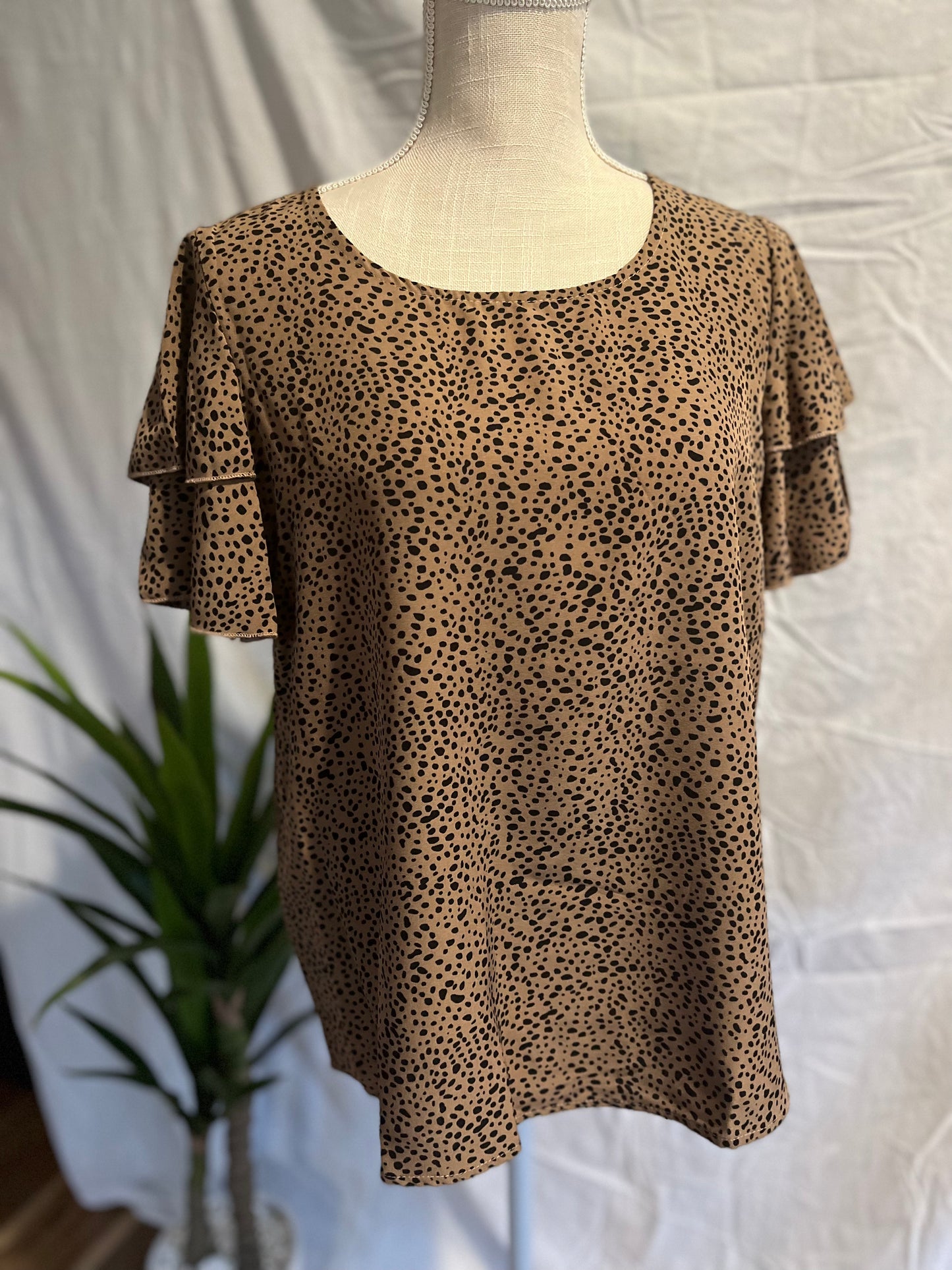 Dalmation Print Ruffle Sleeve Shirt