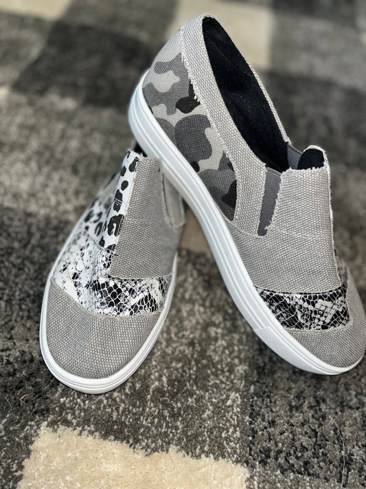 Gray Mixed Pattern Shoes