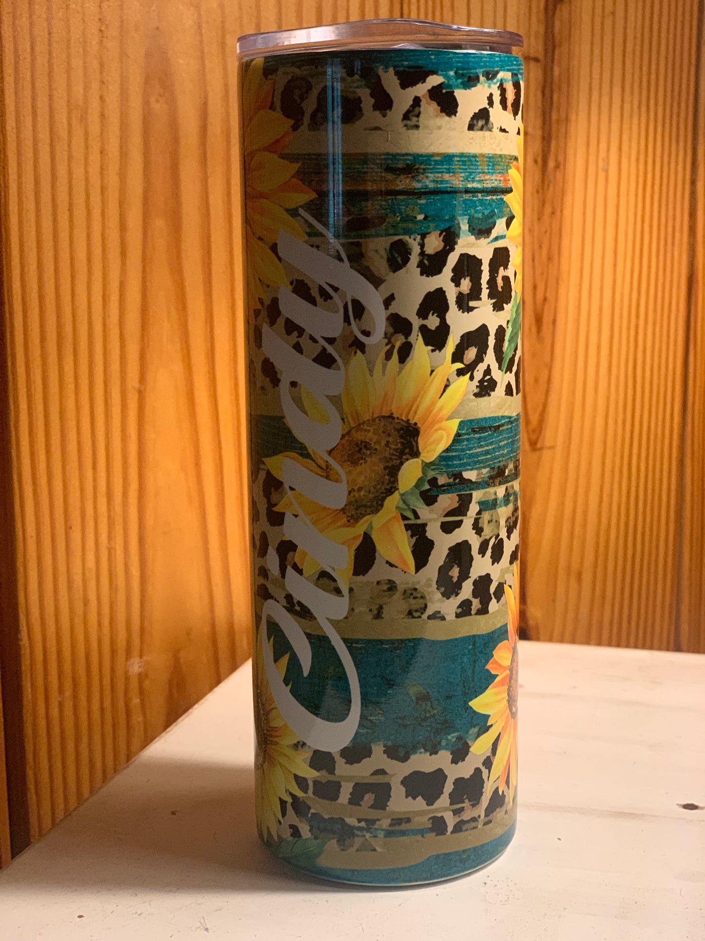 leopard and sunflower tumbler