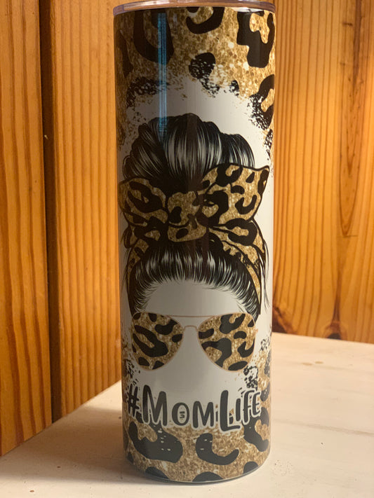 leopard mom life tumbler