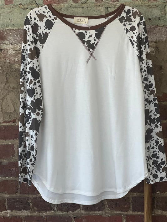 Long sleeved cow print shirt