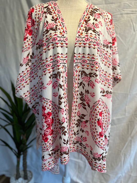 Pink & White Patterned Kimono